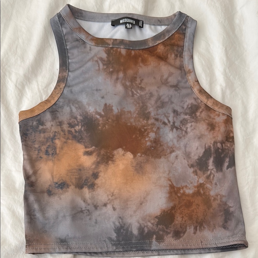 Missguided Gray and Brown Fitted Crop Tank Top
